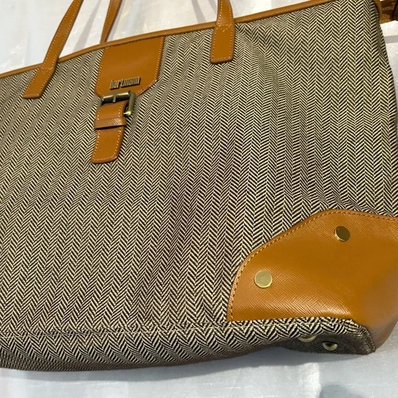 Hartmann Herringbone Luxe Elegant Brown and Tan Tote Bag - Picture 3 of 11